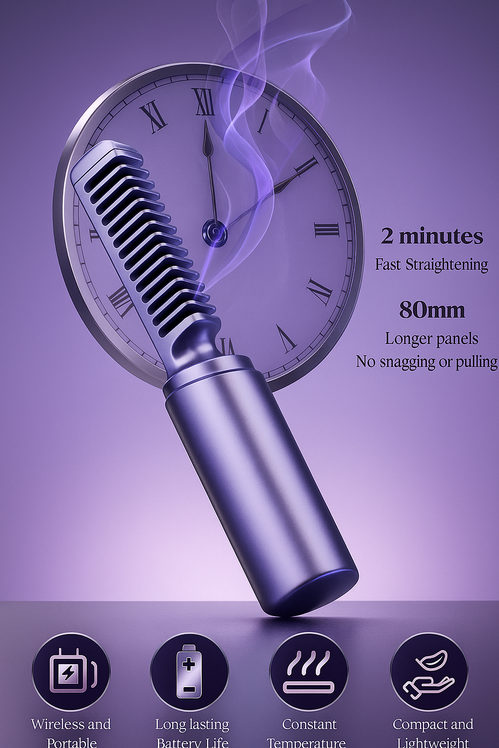 Menefix Cordless Mini Hair Straightener/Hot Comb – Rechargeable, Travel Size