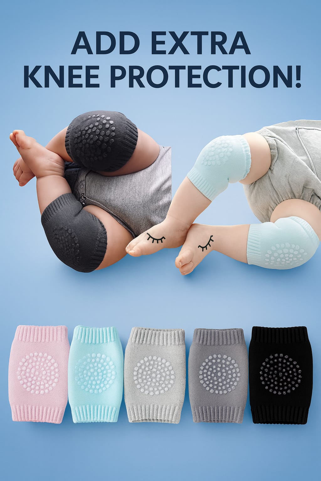 2 Pair Baby Knee Pads for Crawling Safety – Soft, Breathable & Non-Slip Protection for Infants & Toddlers