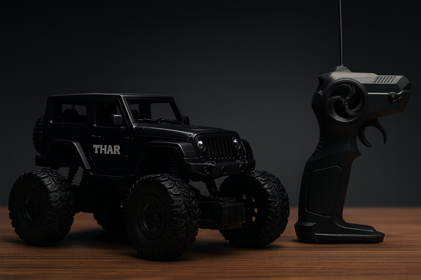 Black RC Off-Road Thar with Mist Smoke – 1:18 Scale Rechargeable Monster Truck Toy