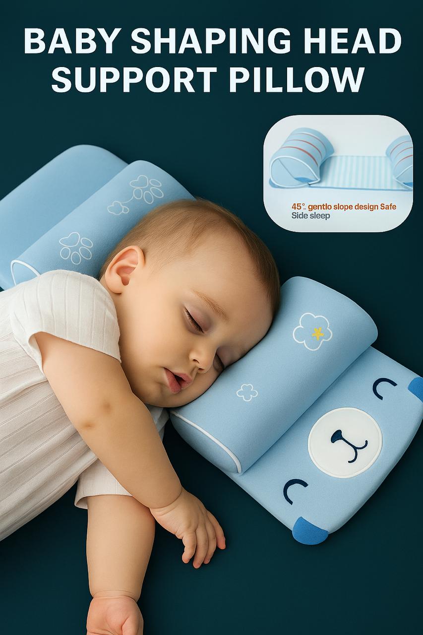 Baby Head Shaping Pillow for Newborns – Orthopedic Support, Anti-Flat Head Design, Soft Cotton, 0-12 Months (Assorted Colours)