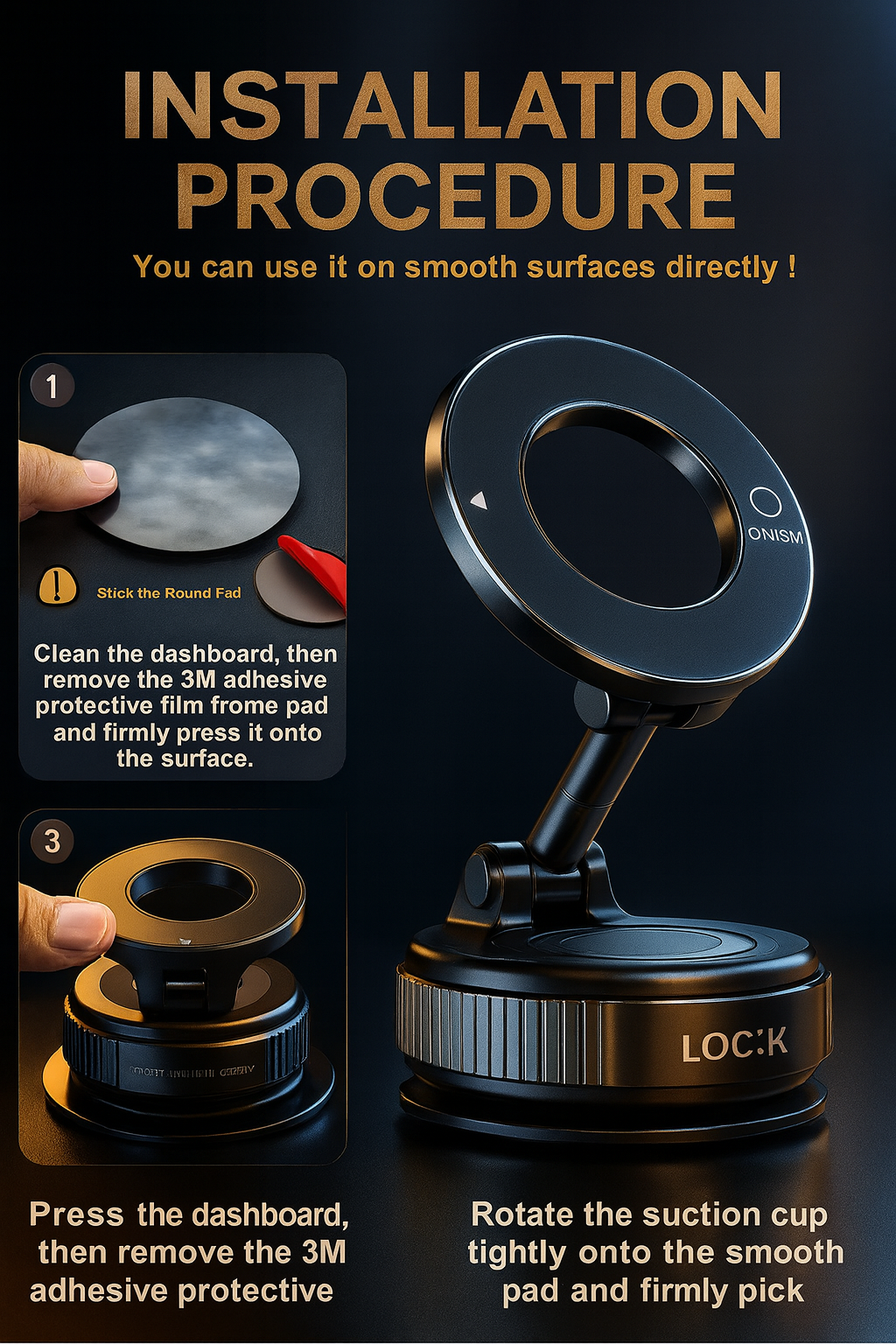 INICIO Magnetic Car Phone Holder | 360° Rotation Suction Mount