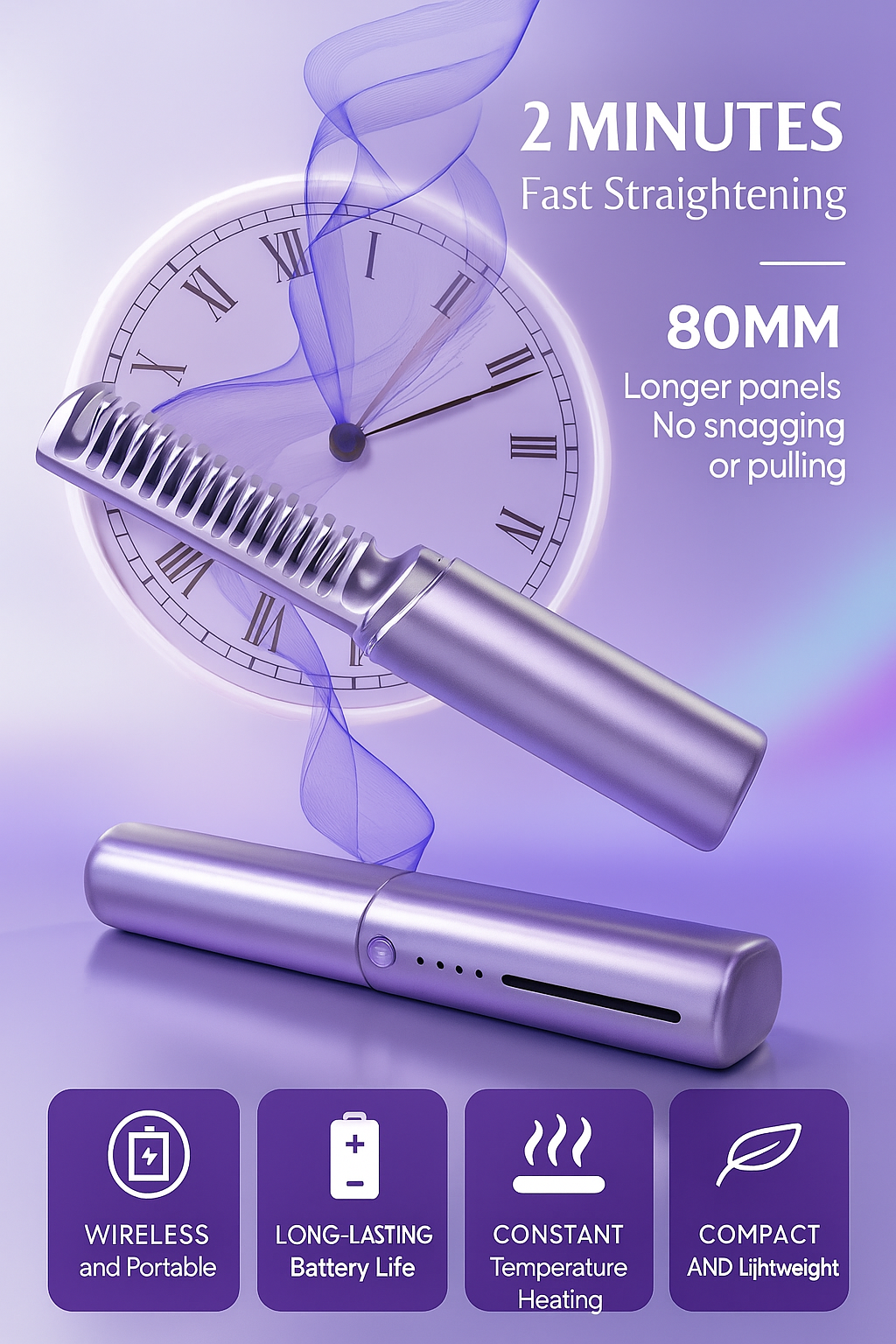 Menefix Cordless Mini Hair Straightener/Hot Comb – Rechargeable, Travel Size