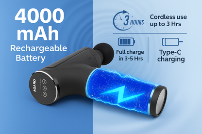 AGARO Galaxy Massage Gun – 25W, 3500 RPM | Deep Tissue Percussion Massager (4 Heads, Rechargeable)