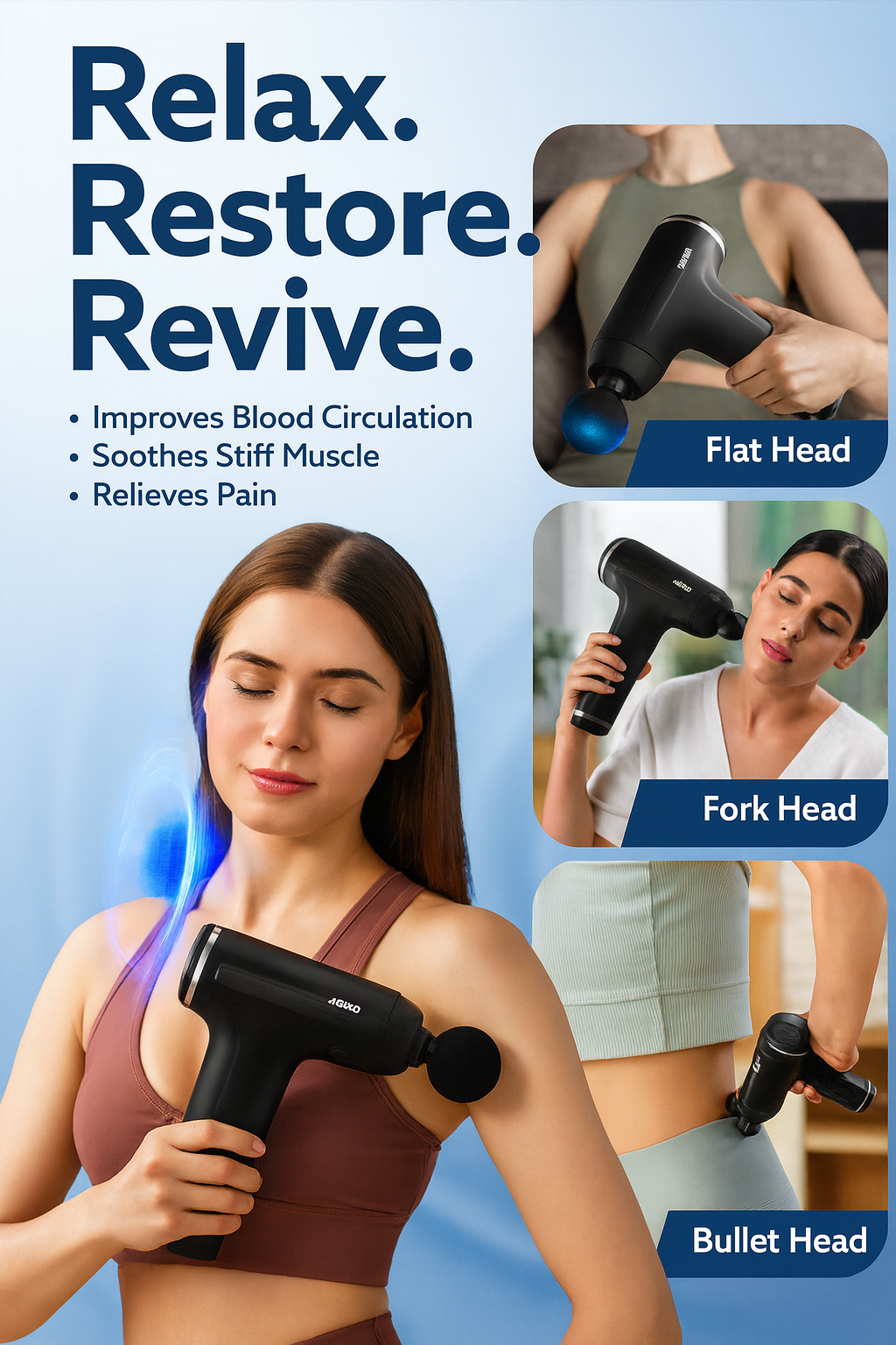 AGARO Galaxy Massage Gun – 25W, 3500 RPM | Deep Tissue Percussion Massager (4 Heads, Rechargeable)