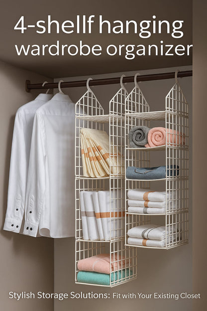 5-Layer Hanging Clothes Organizer-Foldable Rack for Wardrobe & Dorm Storage