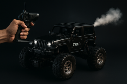 Black RC Off-Road Thar with Mist Smoke – 1:18 Scale Rechargeable Monster Truck Toy