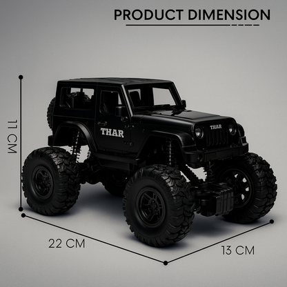 Black RC Off-Road Thar with Mist Smoke – 1:18 Scale Rechargeable Monster Truck Toy